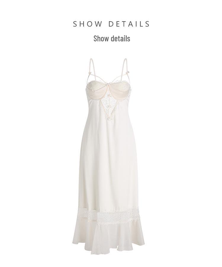 Gorgeous Backless Ice Silk Spaghetti Strap Dress with Padded Mesh Loungewear Set P3345