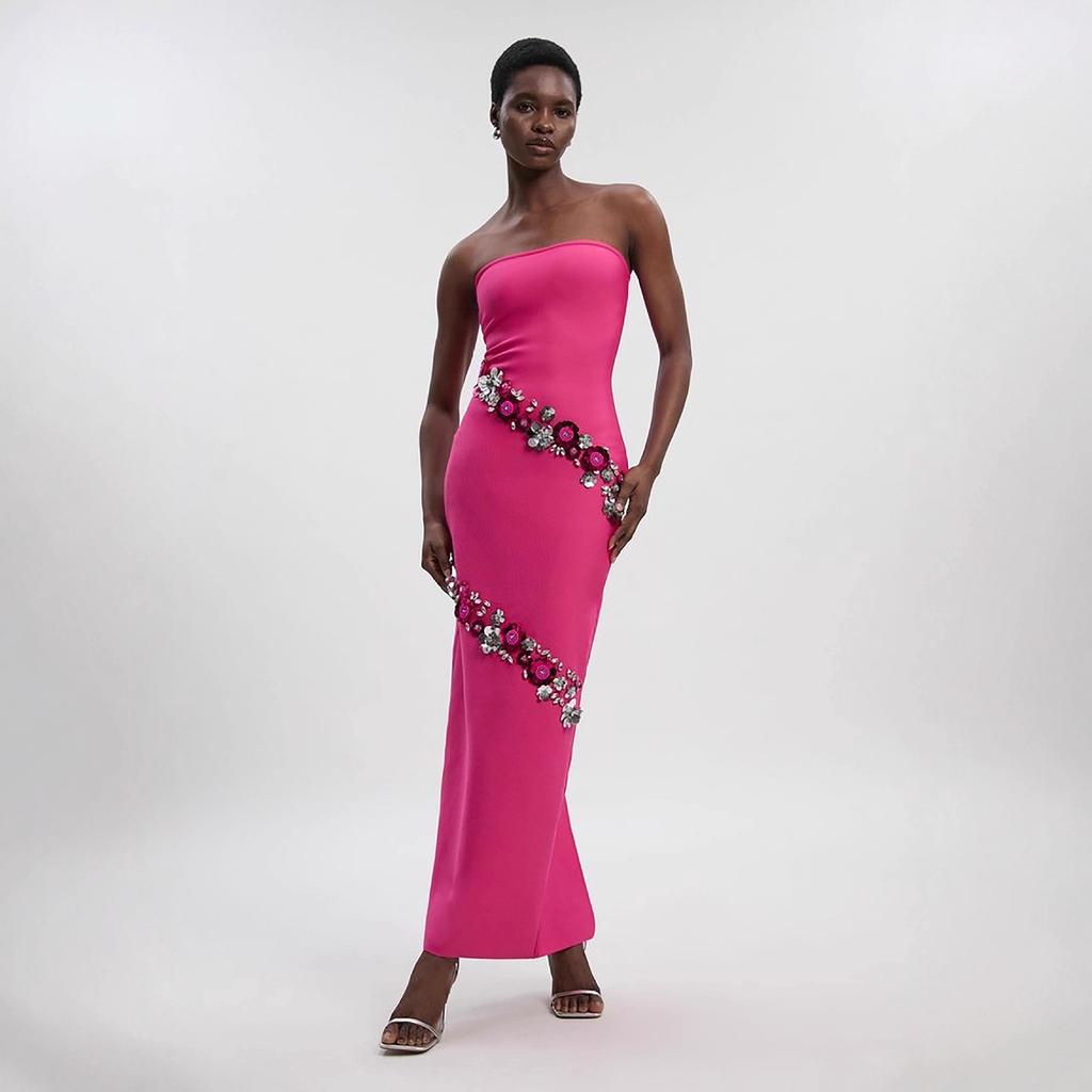 European and American Women's Clothing Handmade Diamond-encrusted Sequined Temperament Tube Top Split Bandage Dress