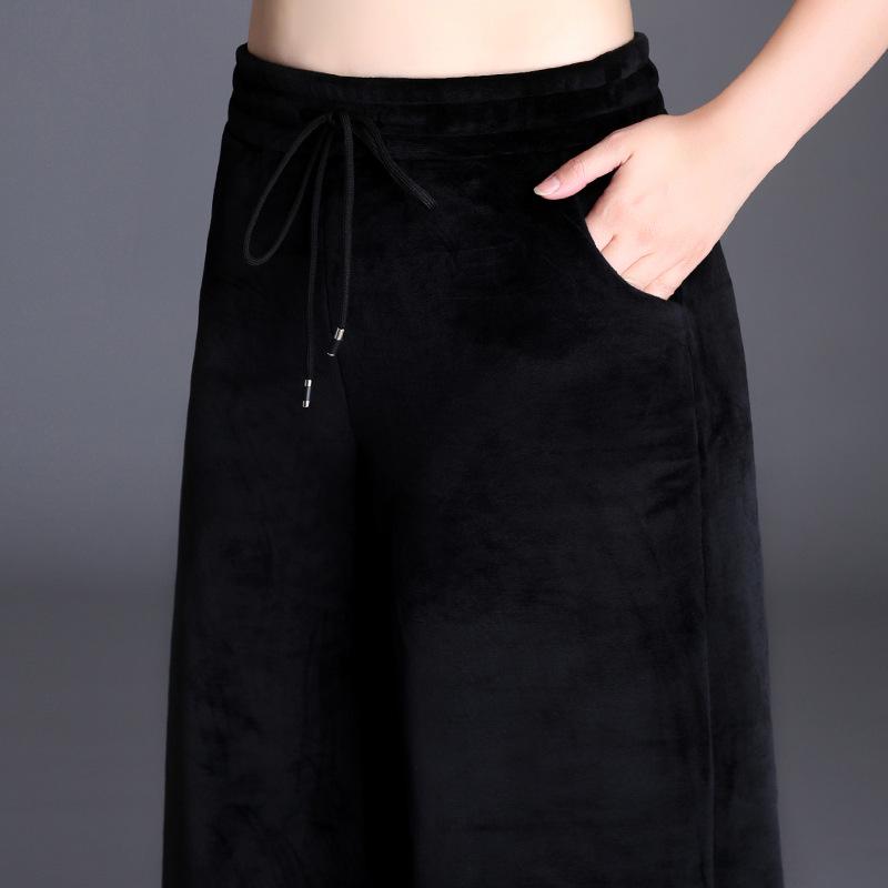 2023 Dámské nadměrné kalhoty s vysokým pasem a širokými nohavicemi podšité fleecem ze zlatého sametu - Podzimní/Zimní kolekce