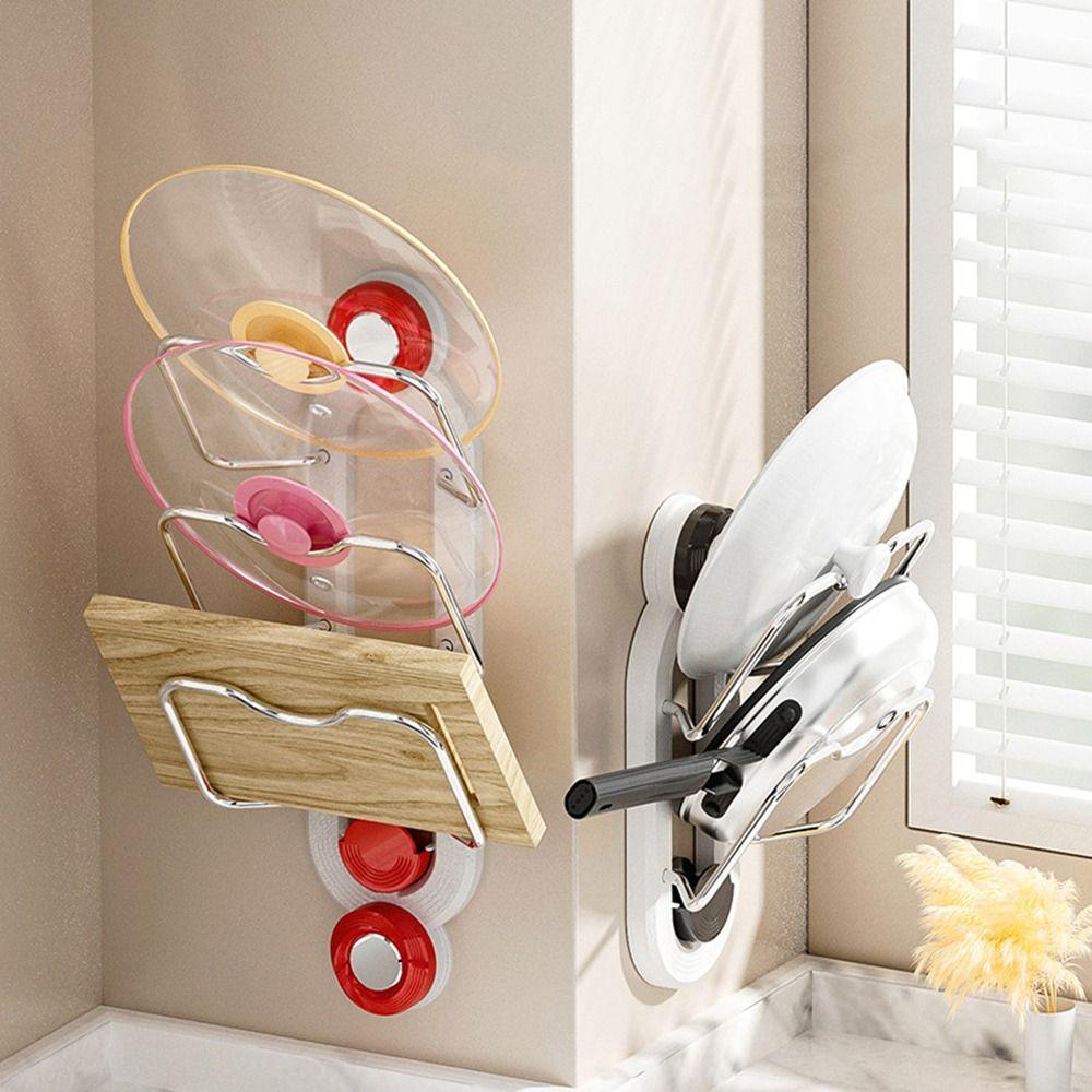 Punch Free Pot Lids Holder Wall Mounted Chopping Board Rack Suction Cup Pot Lid Rack  for Home
