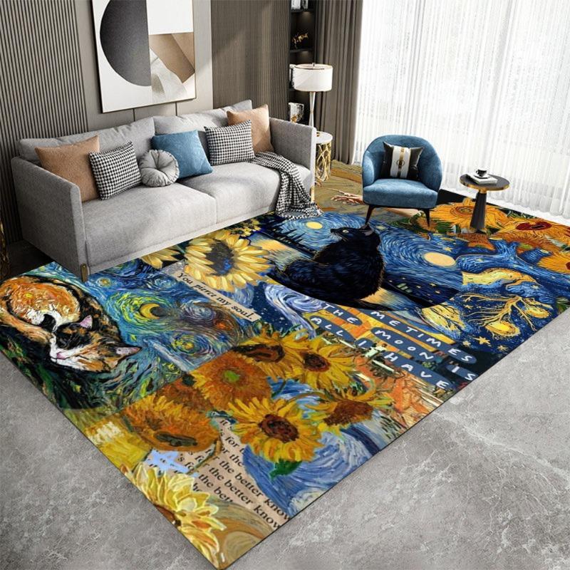 V-Vincent Van Gogh Impressionist Art Floor Carpet Kids Room Bedroom Home Decoration Balcony Anti-Slip Doormat Living Room Hotel