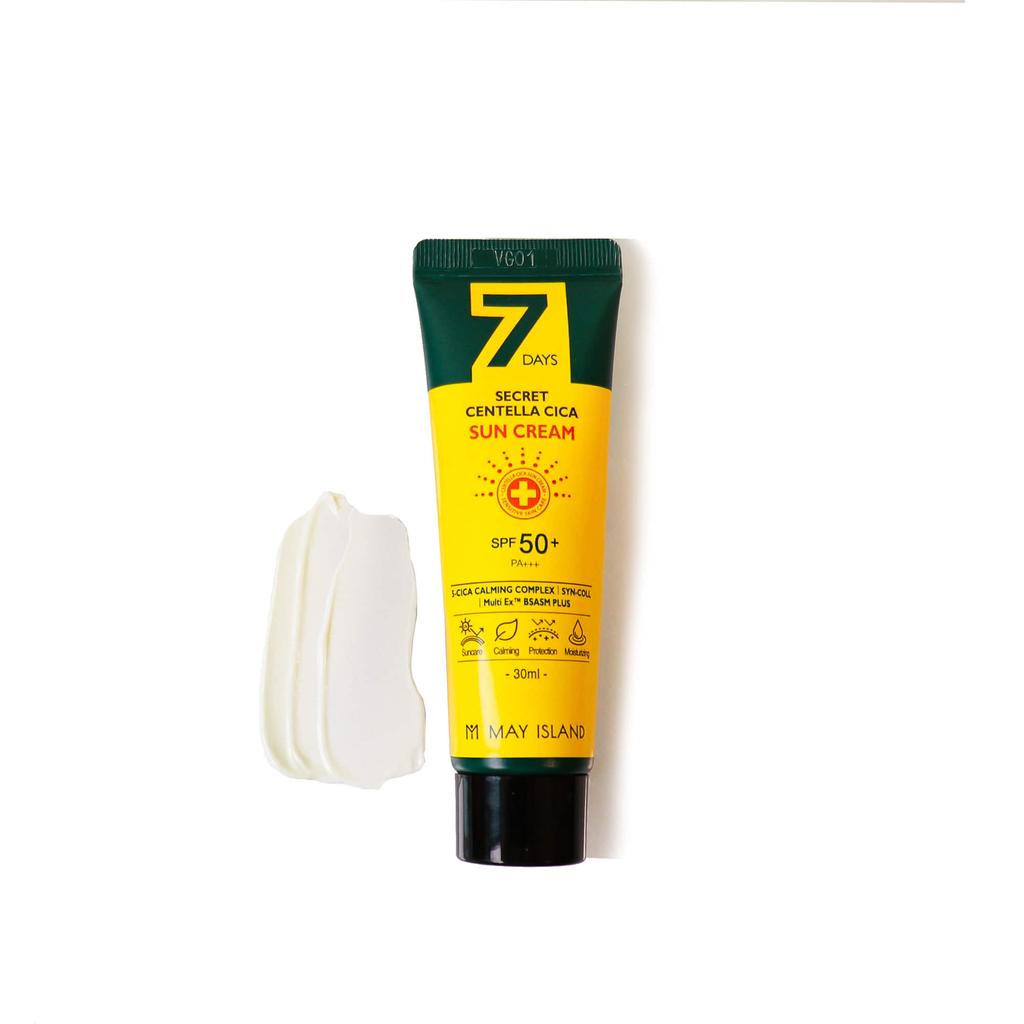 Authentic May Island 7 Days Secret Centella Cica Sun Cream (30ml) – SPF50+ PA+++ Soothing Hybrid Sunscreen with Acne-Prone Skin Korea Shipping