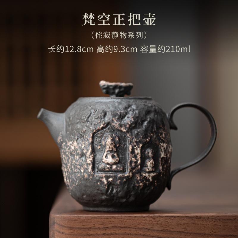 Handmade Black Pottery Buddha Teapot Zen Tea Infuser Art Pot Tea Maker Kettle With Ball Hole Tea Ceremony Accessories Collection