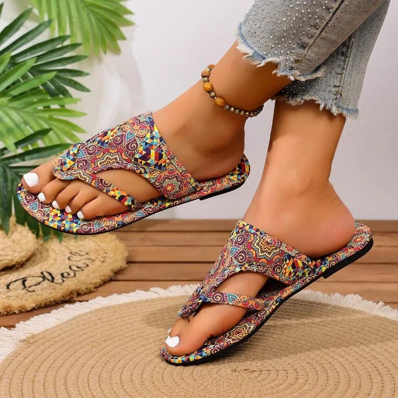 Fashion Women Slippers Comfortable Fashion Big Size Slippers Bohemian Flower Pattern Sandals Home Casual Lightweight Shoes Slides Women