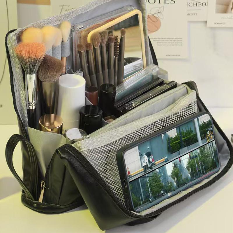 Extra Large Capacity Cosmetic Bag Multi-Compartment Multi-Layer Pen Bag High Aesthetic Solid Color Storage Bag Cosmetics