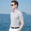 Old Money Style Series Linen Long staple Cotton Knitted T-shirt Men's Short Sleeve Seagull Collar Stripe Contrast POLO