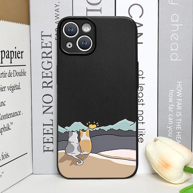 

Мультяшный Кот Собака Закат Пейзаж Пара Чехол для Телефона для IPhone 16 15 14 11 Pro Max 13 12 Mini XR XS X 7 8 16 Plus SE2 Мягкие Чехлы For iPhone 16