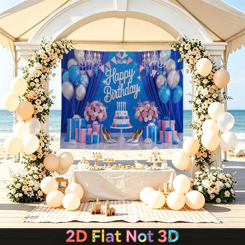 Party Backdrop Happy Birthday Birthday Balloon Blue Photo Booth Background Front Door Decor