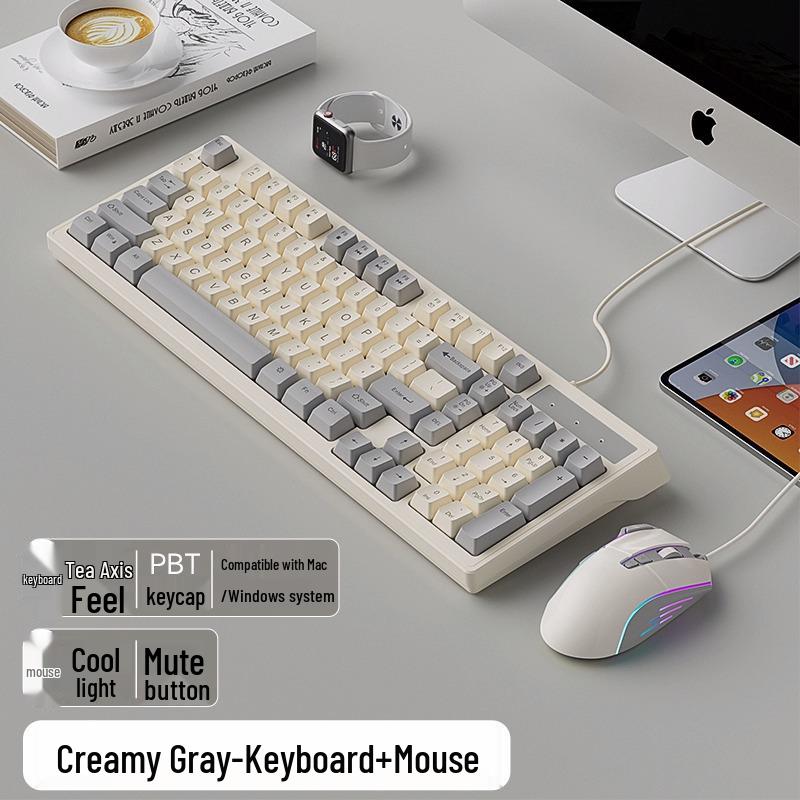 Premium Mechanical-Feel Wired Keyboard & Mouse Set - Silent Gift for Girls