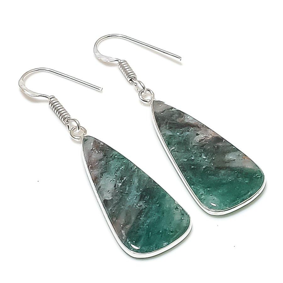 Natürlicher Indischer Moosachat 925 Sterling Silber Schmuck Ohrring 2,01" AEE-10674