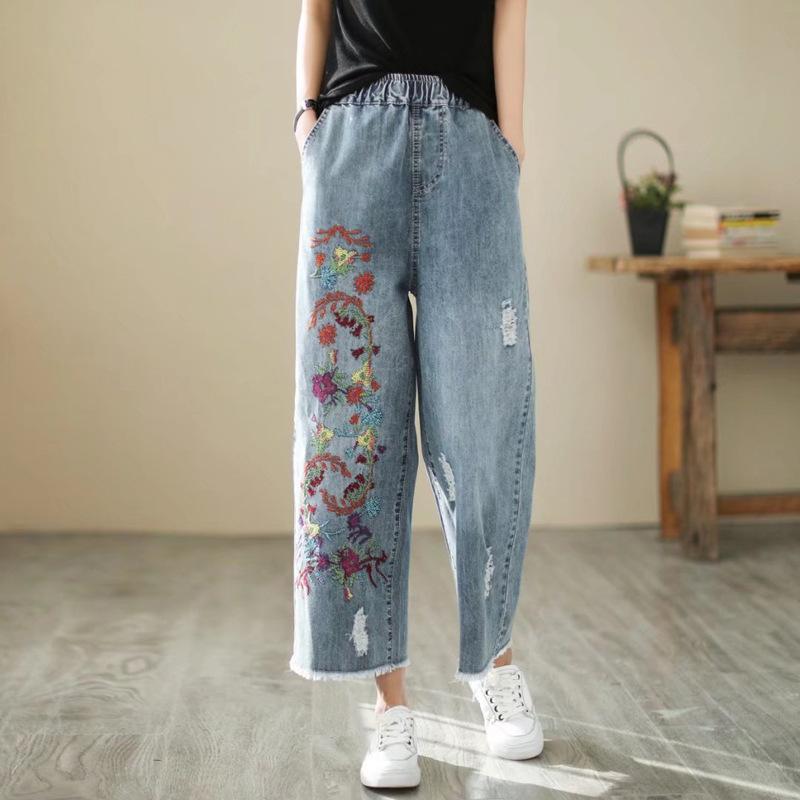 

Ретро джинсы с высокой талией Heavy Industry вышитые женские весенне-осенние новые свободные широкие брюки XL