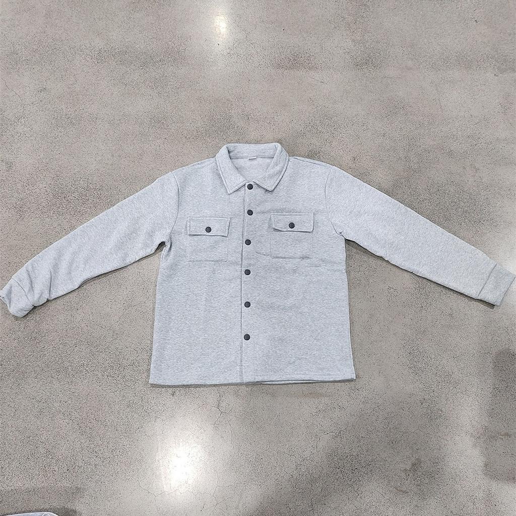Men's Snap‑Button Shirt Jacket, Point Collar, Dual Chest Flap Pockets, Long Sleeve, Soft Knit Lightweight Casual Shacket Overshirt for Men