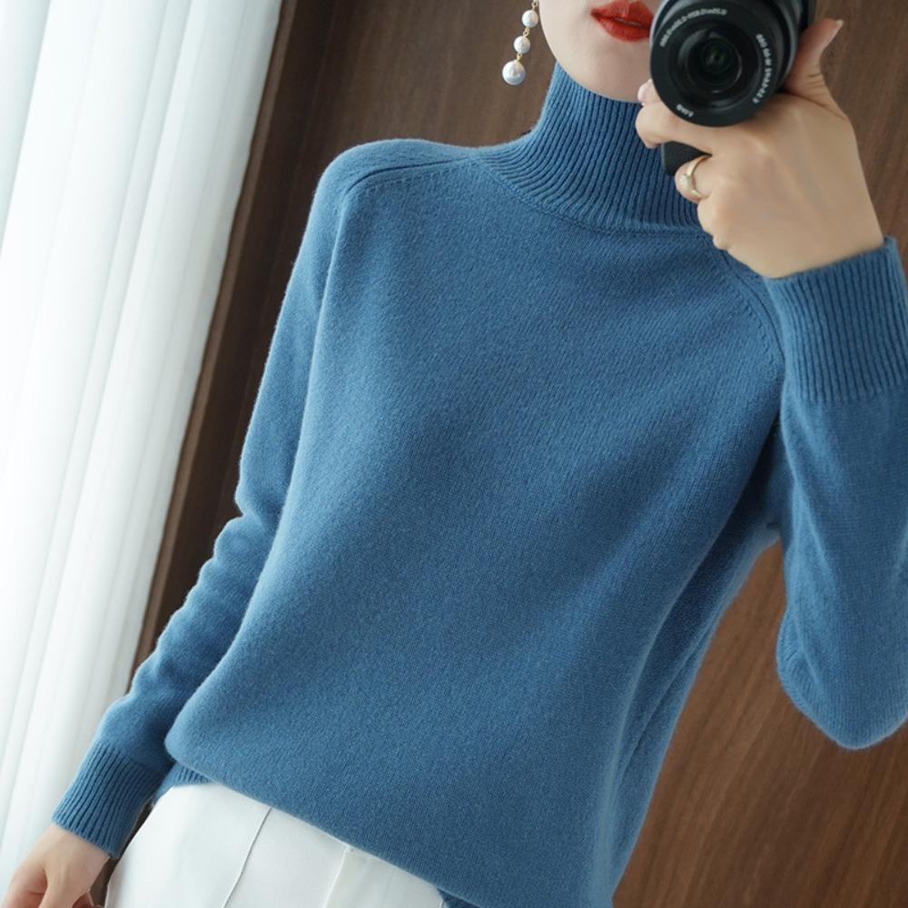 Stand Collar Sweater Women Autumn Winter Thick Korean Style Solid Color Pullover Loose Knit Long Sleeve Base Layer