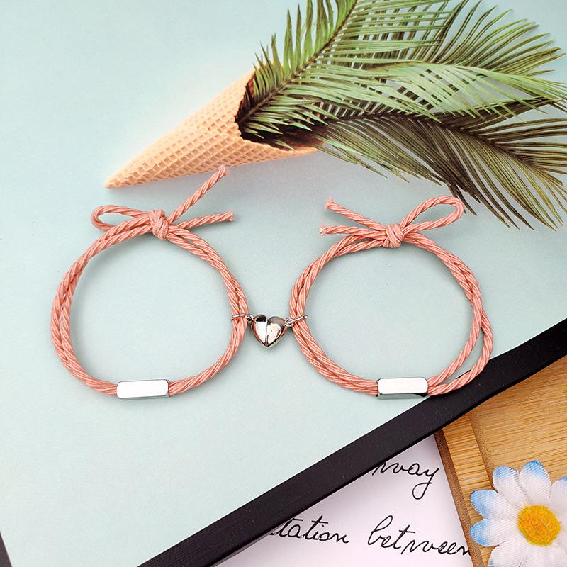 Elastic Heart Magnet Attraction Couple Bracelet Set 2 Pack Matching Rope Bracelets for Men Women
