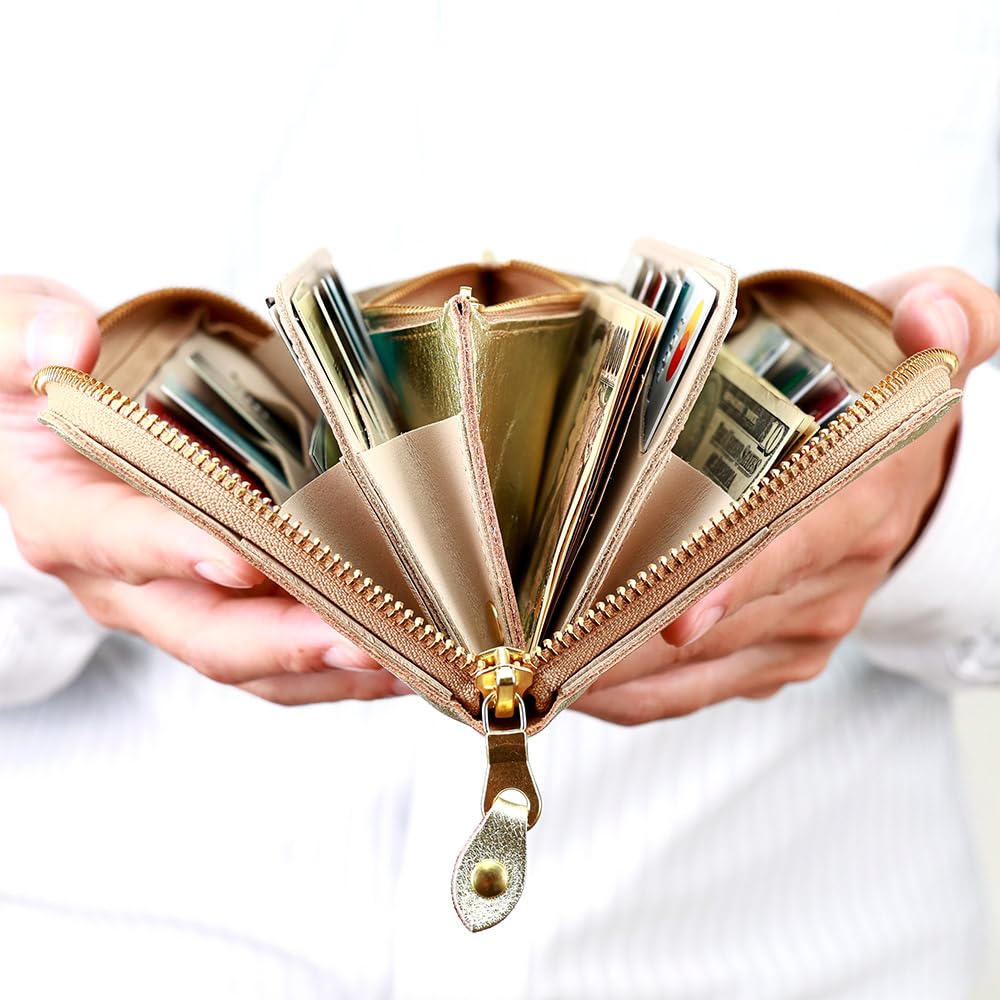 AGILITY Affa Long Wallet with Round 30 Large Gold and "Trant" Zipper, Cards, Capacity, Silver, Women's