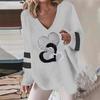 2023 Women's V-Neck Geometric Heart Sweatshirt: Casual Autumn/Winter Long-Sleeved Loose Fit