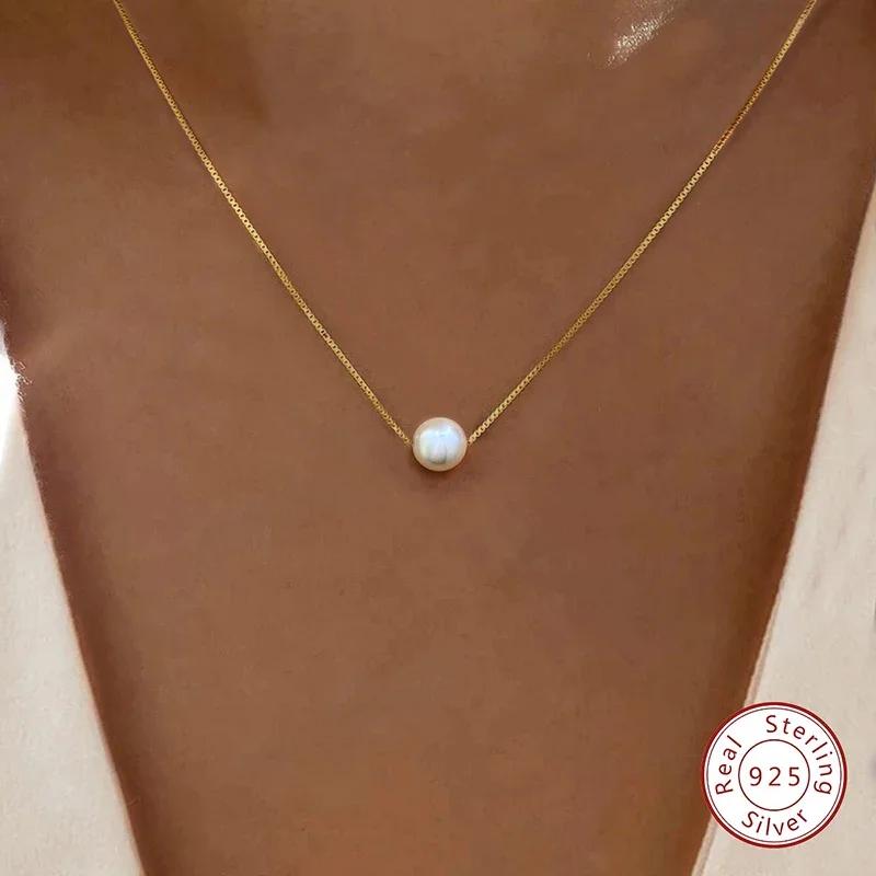 925 Silver Fashion Luxury White 6MM 8MM 10MM Mother of Pearl Pendant Necklace for Women Wedding Jewelry Accessories