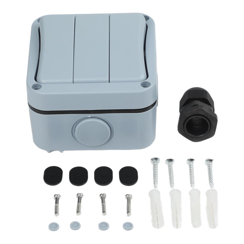 Inching Operation IP66 Outdoor Switch Self-resetting Inching Three-device Control Waterproof Switch Color Gray