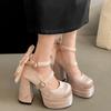 Women High Heel Shoes Lolita Pumps Fashion 2025 Spring Autumn Ladies Outdoor Retro Bow Mary Jane French Elegant 6-8cm High Heels