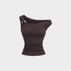 European & American Style Women's One-Sleeve Asymmetrical Off-the-Shoulder Ruffled T-shirt