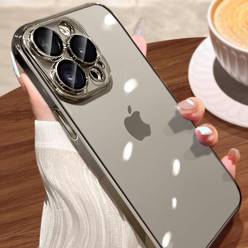 Applicable To IPhone16Promax Electroplated Lens Film Mobile Phone Case Soft Apple 15 Transparent Anti-fall Full Cover Protective Case