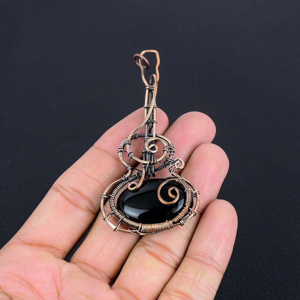 Black Onyx Jewelry, 999 Copper Wire Wrapped Pendant Handmade Gemstone Jewelry, Gifts For Wife Brand New Pendant