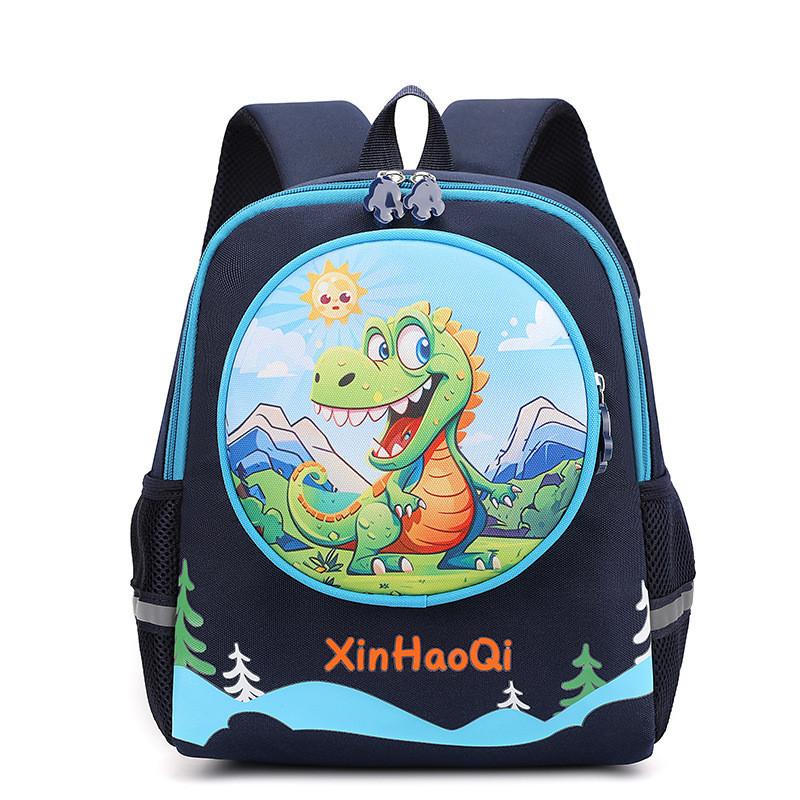 Adorable Cartoon Backpack For Kids Cute And Trendy Nylon Lightweight Design Dark Blue Dinosaur