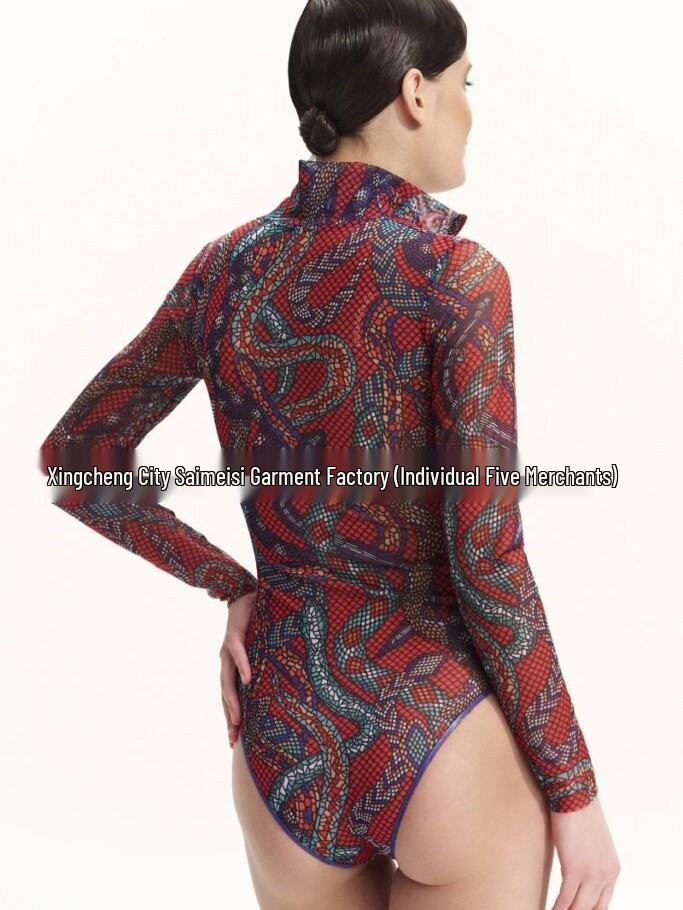 European & American Style Zipper One-Piece Long-Sleeve Swimsuit for Women