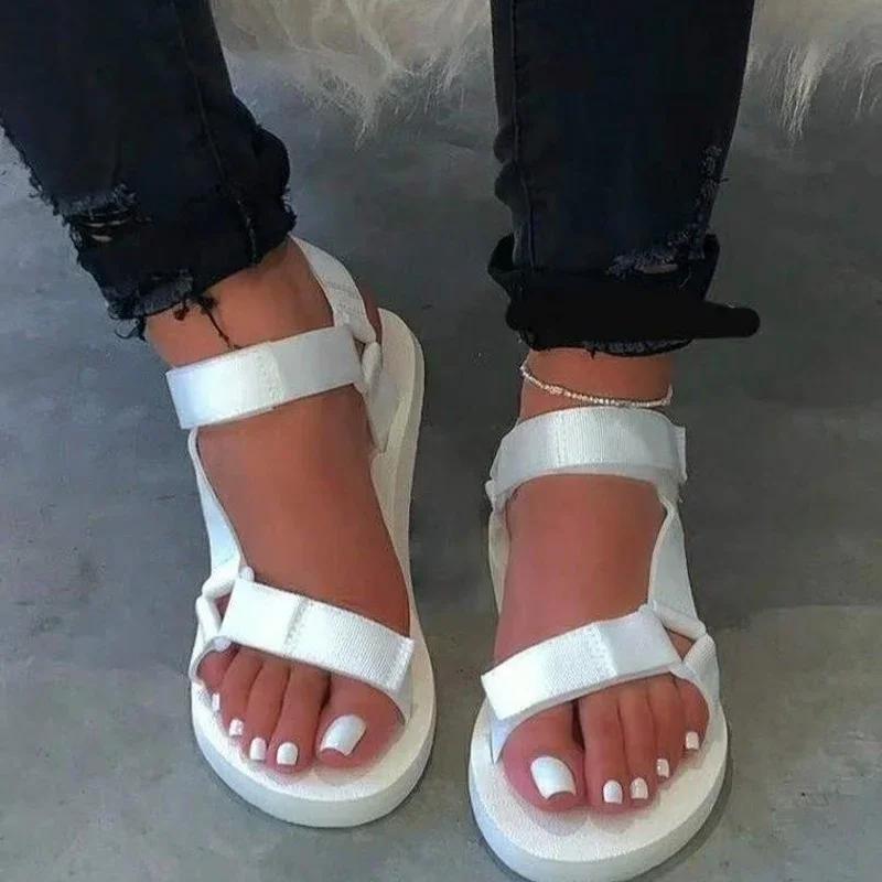 

Sandals Woman Summer 2026 New Fashion Platform Sport Casual Flat Sandals Non-slip Outdoor Beach Sandalias 35 белый