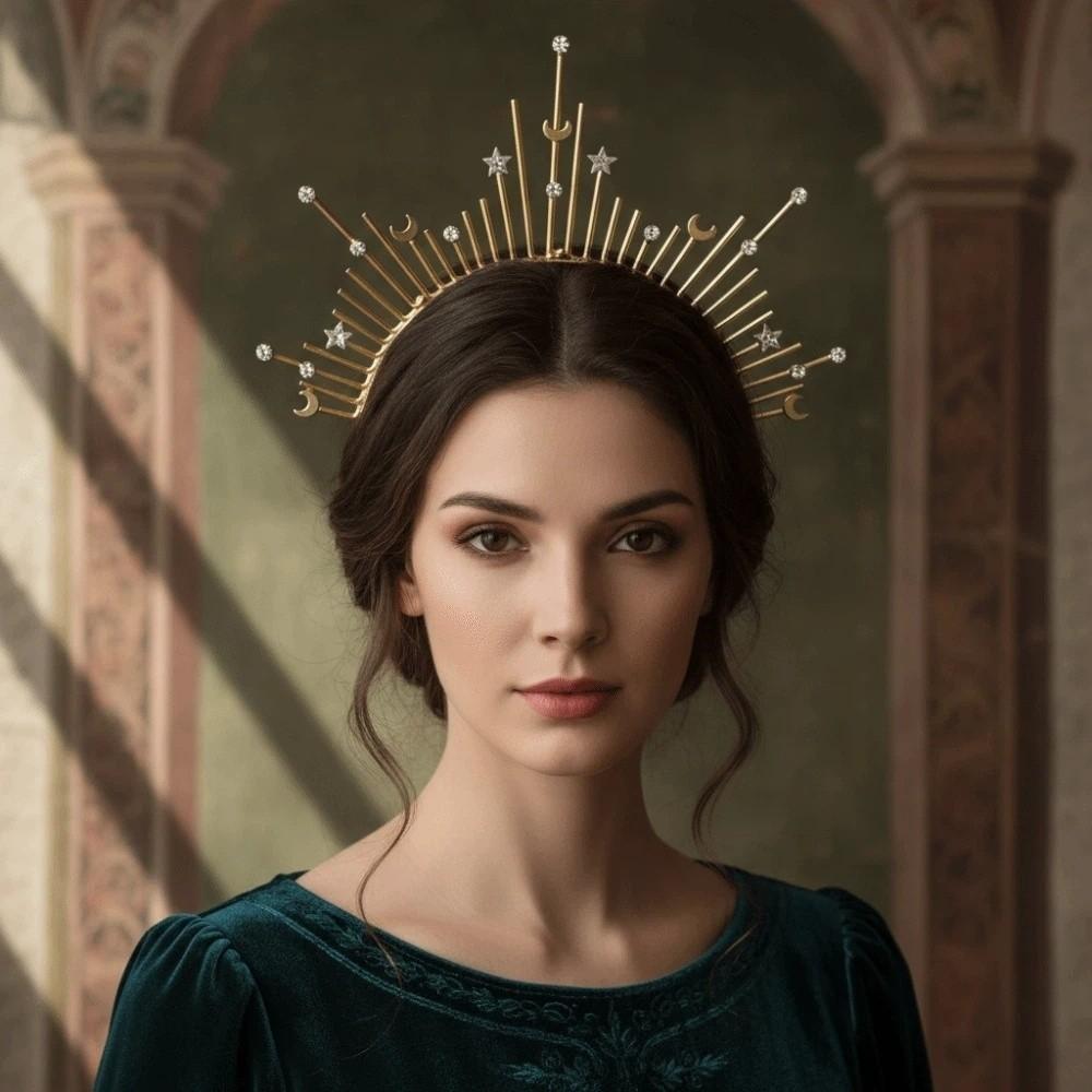 Gothic Spiked Hair Hoop Headpiece Renaissance Cosplay Headband Women Glory Sun Crown  Wedding