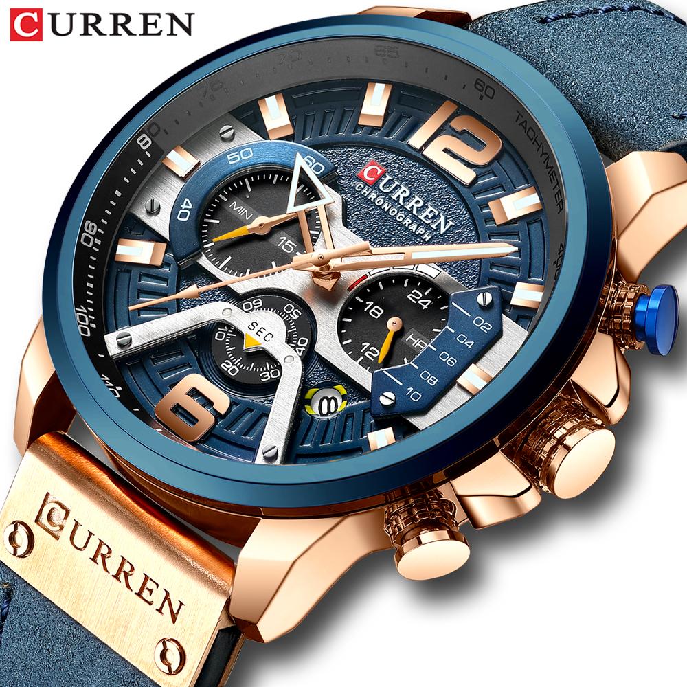 CURREN8329 Sport Watches for Men Blue Top Brand Luxury Military Leather Wrist Watch Man Clock Fashion Chronograph Wristwatch