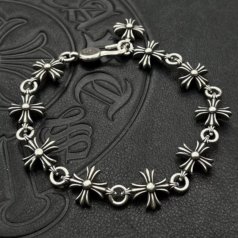 High Quality 2026 Retro Cross Flower Bracelet Personalized Men and Women Domineering Cross Classic Trendy Bracelet 22CM