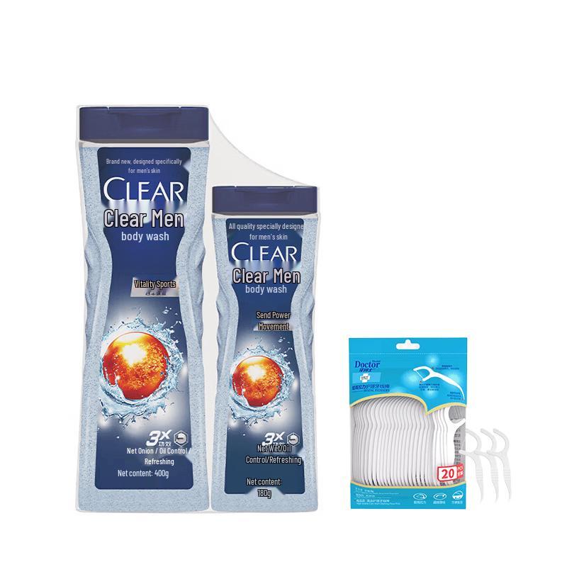 Dr. Dentist Dental Floss Picks & Clear Men s Shower Gel Bundle