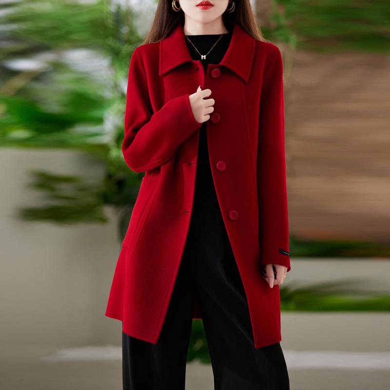 100% Wool Women Coat TIDENOVEL Autumn Wool Long Coat Handmade Pea Coat Winter Warm Wool Long Jacket Overcoat