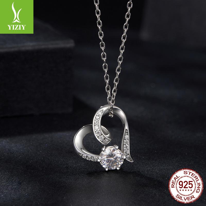 Ins Moissanite Non-Fading 925 Sterling Silver Ring Super Flash Heart-Shaped Mozzarella Jewelry Set