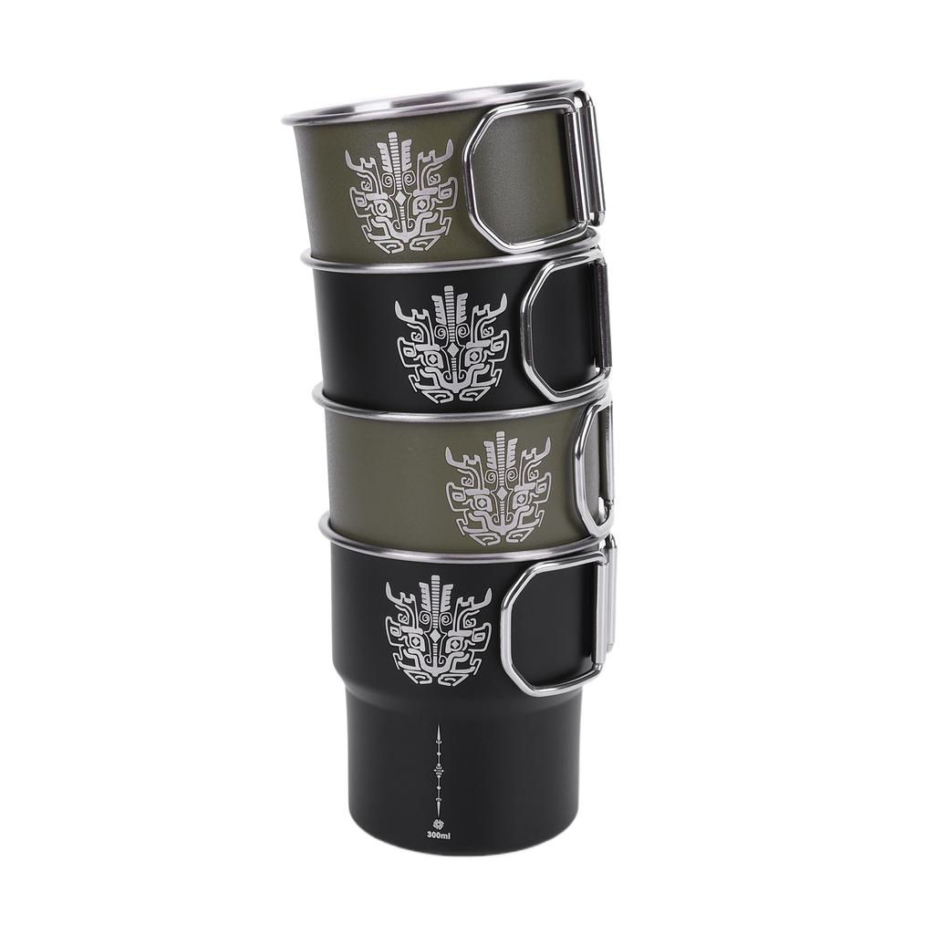 300ml Outdoor Camping Mug Stainless Steel Camping Water Cup with Foldable Handle Stackable Travel Cutlery Picnic Utensils