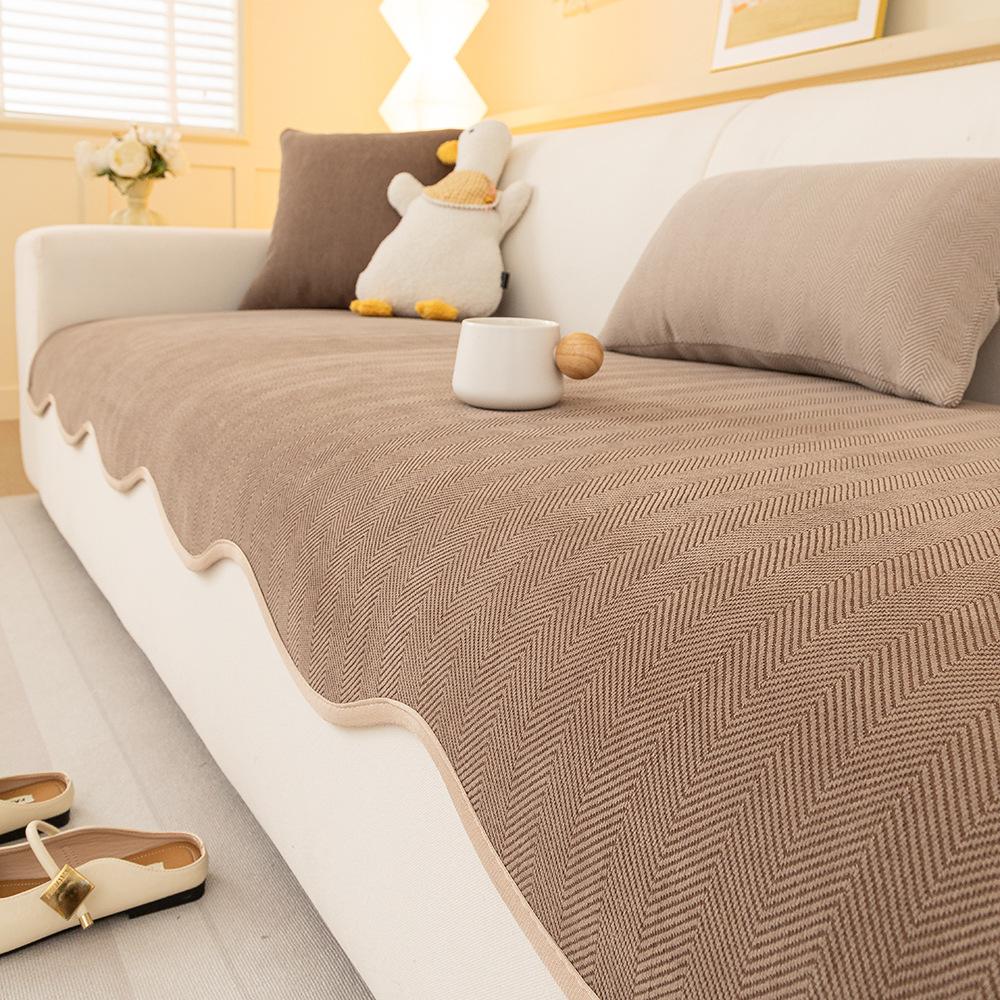 Chenille Herringbone Sofa Cushion, Universal In All Seasons, Special-Shaped Sofa Seat Cushion, Non-Slip Cover, Cloth Towel Resistance