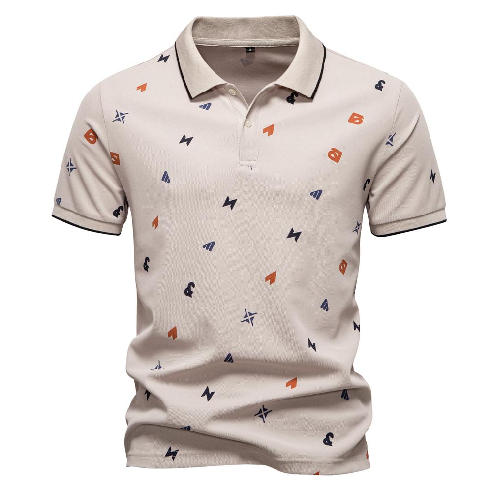 Geometric Pattern Print Men Summer Short Sleeve Lapel Slim Fit Polo Shirt Men Golf Polo Shirt Tops