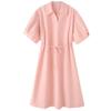 Fashion Style 2024 Summer New Arrival Women's Clothing Temperament Wild V Neck Pure Cotton Tied Shirt Style Mid Length Long Length Dress