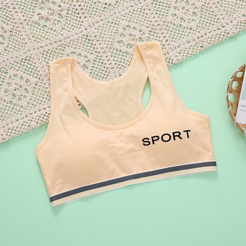 

Спортивный бюстгальтер для девочек-подростков, нижнее белье для спортзала, беспроводной бюстгальтер для подростков с накладкой на грудь free size бежевый