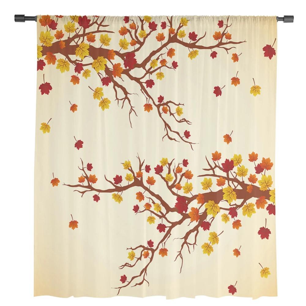 Autumn Fallen Leaves Maple Sheer Drapes for Bedroom Living Room Decoration Window Curtain Kitchen Curtain Panels