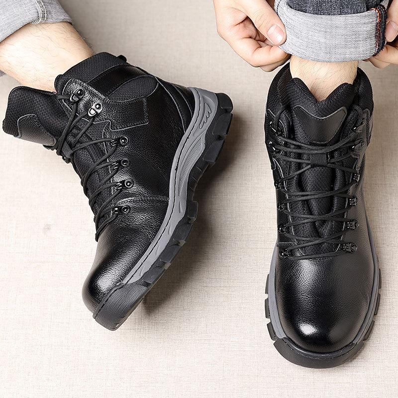 Northeast Men's High Top Fur-Lined Leather Snow Boots, Non-Slip and Warm for Outdoor Use