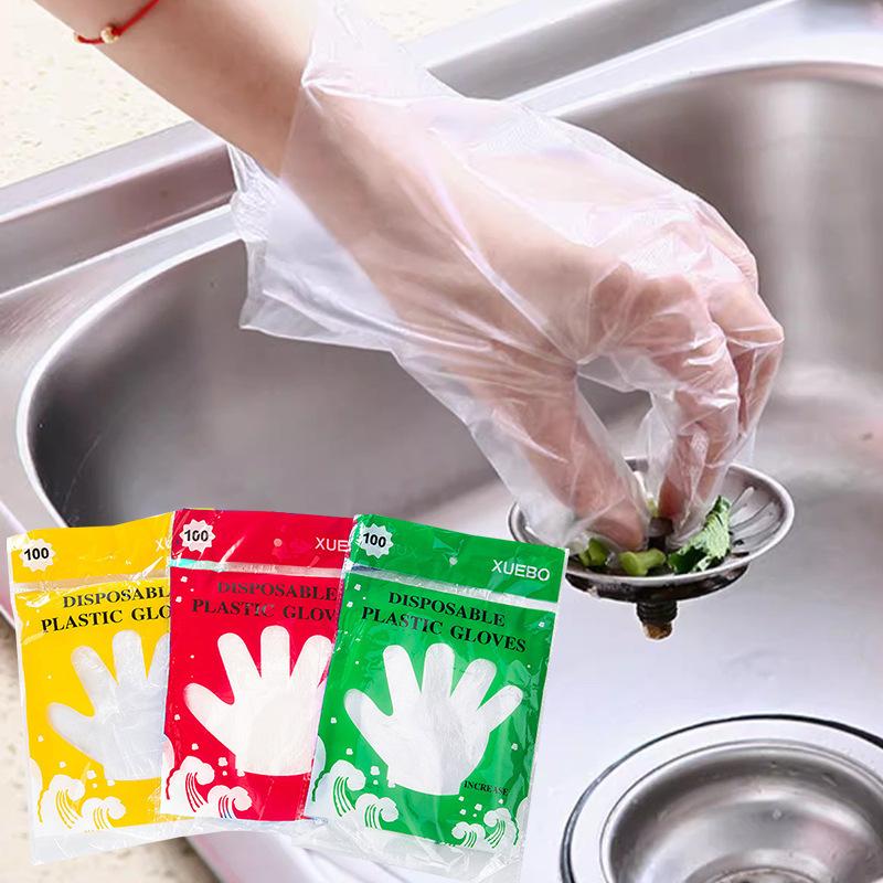 Transparent Disposable Gloves Hygienic Household Cleaning Gloves Plastic Film Hair Coloring Gloves