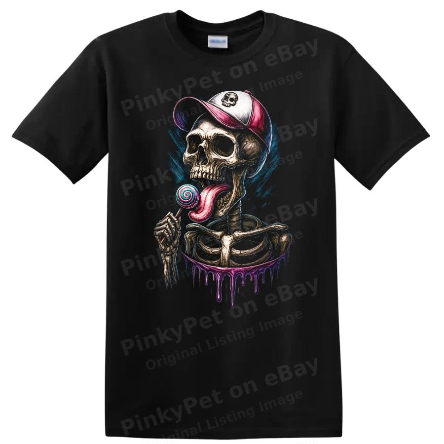 Skeleton Lollipop T Shirt Cool Design w/ Spooky Fun Graphic Tee for Halloween