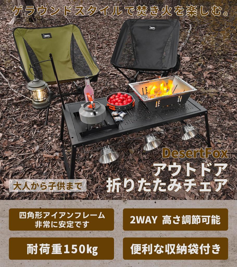 DesertFox Outdoor Chair 2WAY Camping Chair Low Chair Grand Chair Lightweight developed cup Load capacity 150kg Compact Chair Low type Storage bag