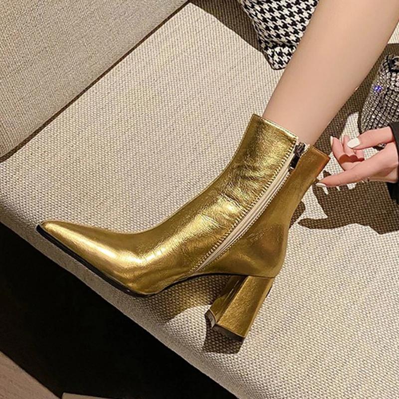 fashion High Heels Women Ankle Boots Sexy Pointed Toe Leather Shoes 2024 Trend Luxury Snow Boots Pumps Winter Chelsea Boots Mujer Shoes