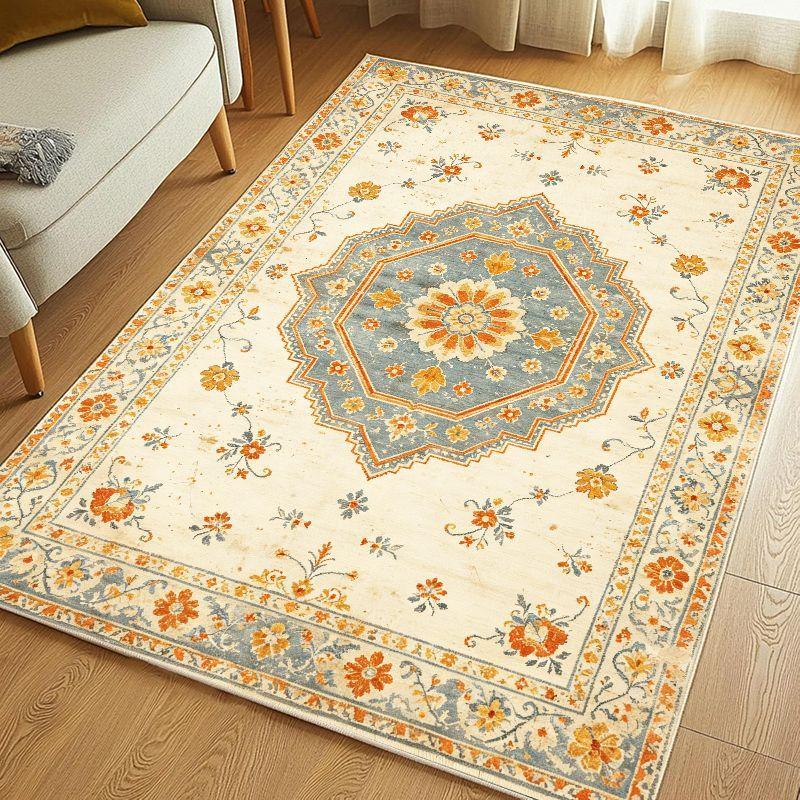 Tapis de zone floral rétro doux antidérapant lavable pour salon chambre bureau décoration intérieure bohème