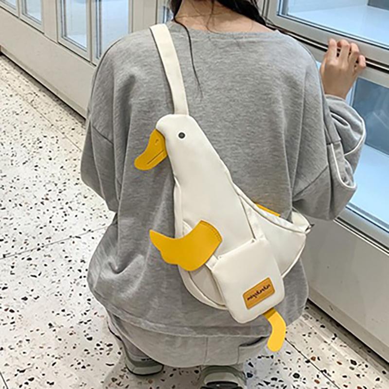 Women Shoulder Bag Cute Duck Canvas Bag Female Student Messenger Shoulder Bag Trendy Funny Cute Cartoon Chest Bag