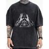 Women'S 100% Cotton Washed Gothic Casual Crew Neck T-Shirt Short Sleeve Creative Painting Eye Print Loose T Shirt