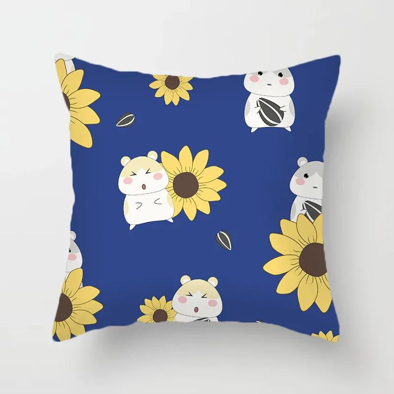 45*45cm Cute Cartoon Mermaid Dinosaur Alpaca Fox Pillowcase Sofa Office Seat Lumbar Cushion  Cover Home Decoration Pieces